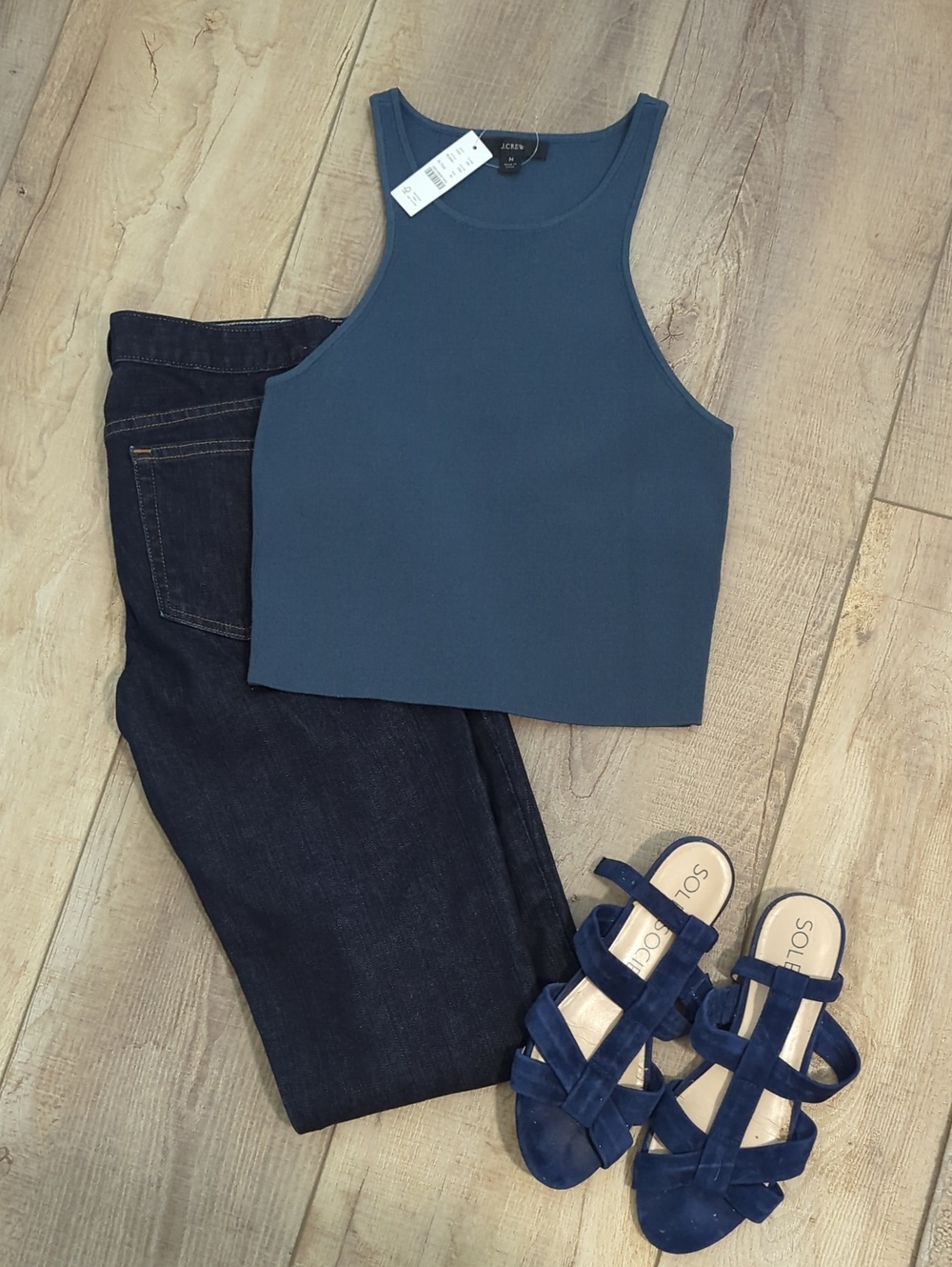 J. Crew Women's Teal High-Neck Crop Tank